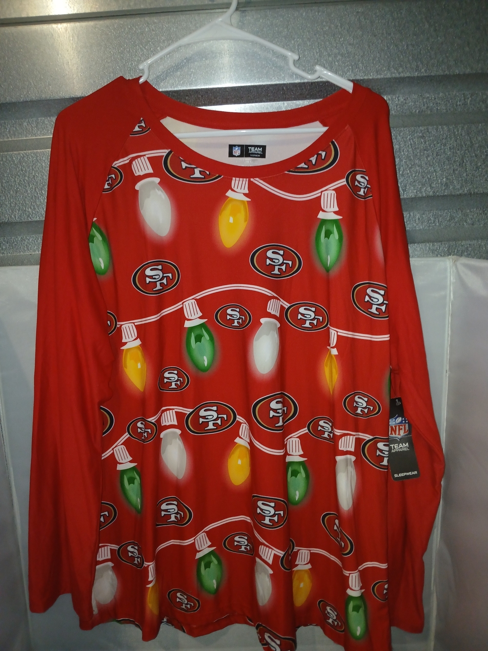 NWT NFL San Francisco 49ers Holiday Christmas Lights Sleep Shirt Red Size 2XL